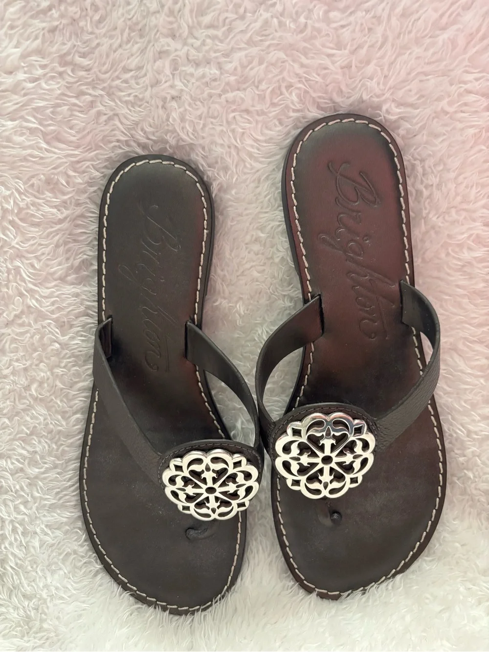 Brighton Dark Brown Leather Medallion Thong Sandals
